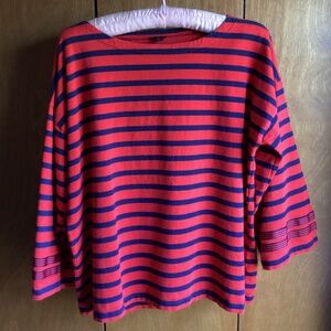 EUC J.Crew Boxy Red & Blue Boatneck, 3/4 Sleeve with Ribbon Trim, Small